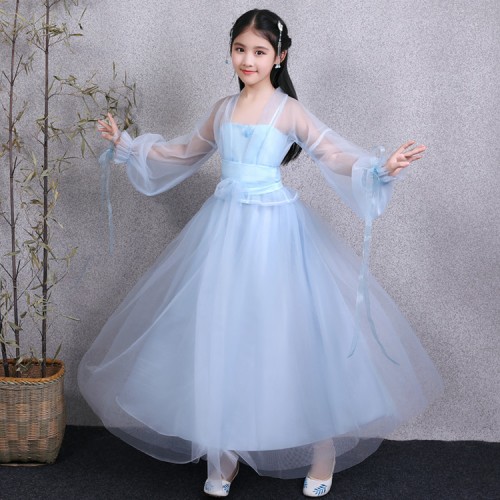 Chinese folk dance dress for pink violet blue girls children fairy ancient traditional princess drama birthday party photography dresses